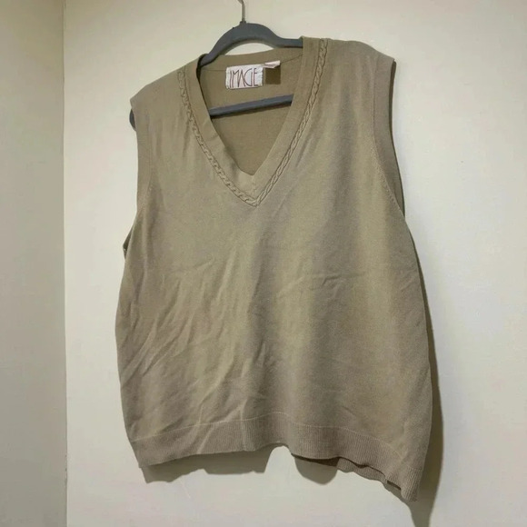 Women’s Vintage Image Brand Tan Colour V-Neck Plus Size Baggy Sweater Vest S: 2X - Picture 2 of 12